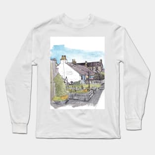 Footdee Aberdeen Town Scotland Watercolor Illustration Long Sleeve T-Shirt